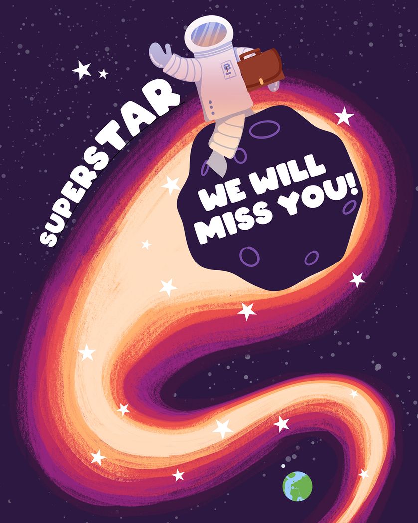 Card design "Outer space - group leaving ecard"
