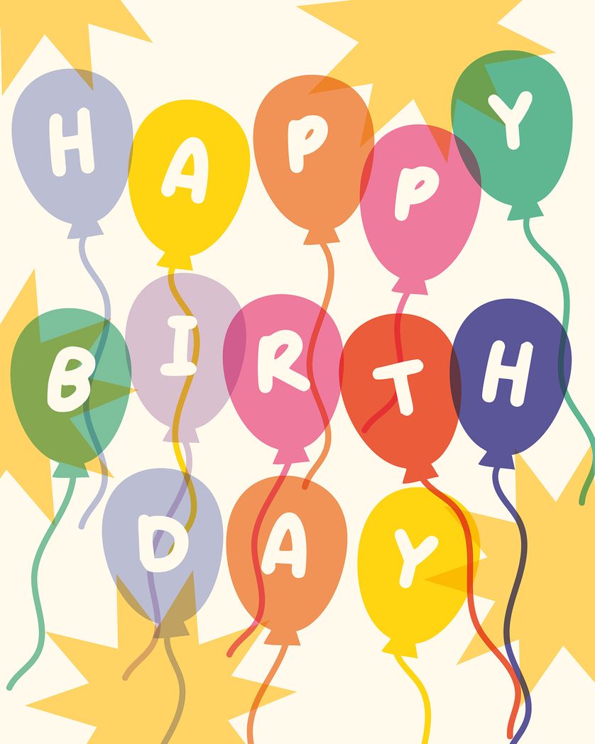 Card design "Ballon party - group birthday ecard"