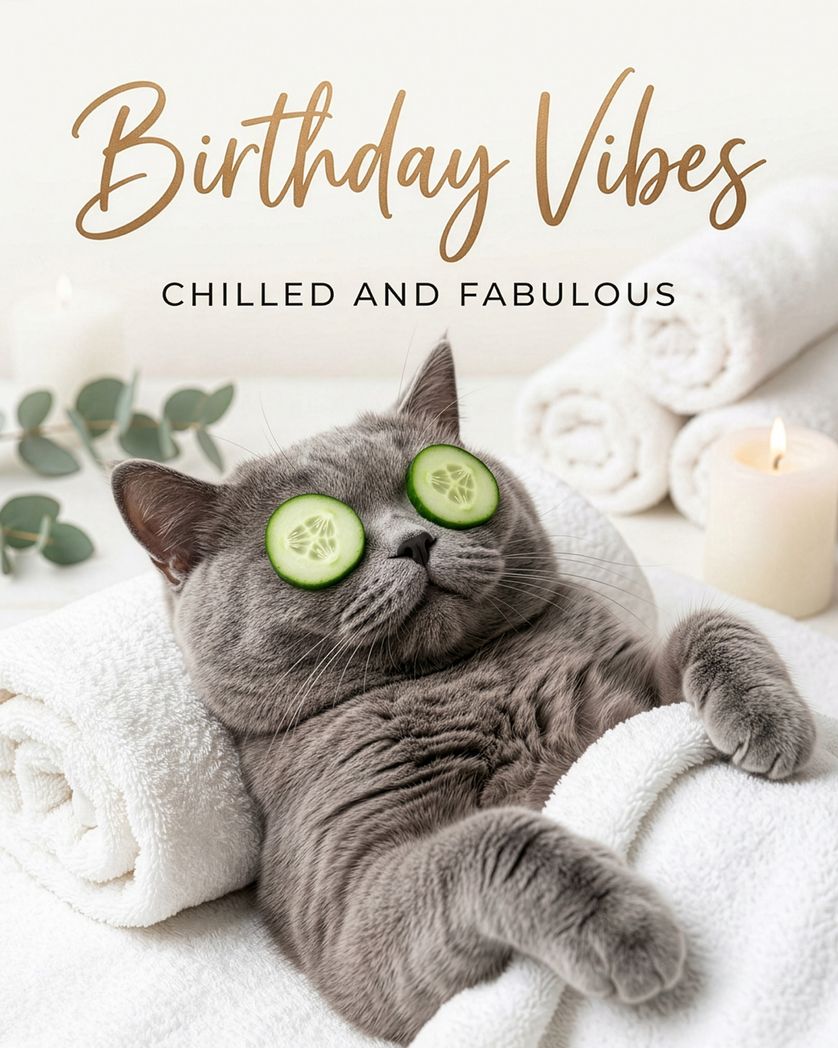 Card design "Chilled kitty - group birthday ecard"