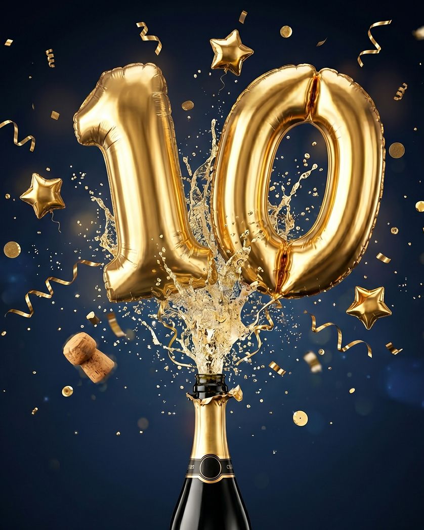 Card design "10 pop - group anniversary and birthday ecard"