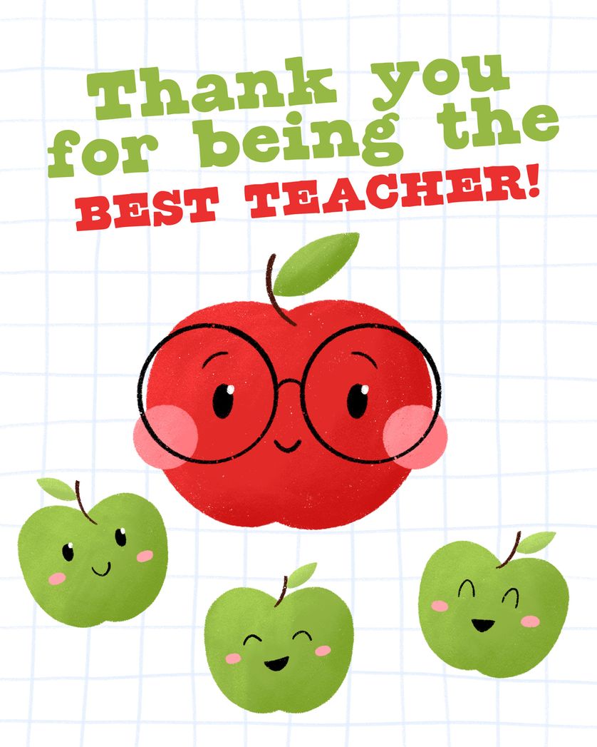 Card design "Apple is teacher - group teacher ecard"