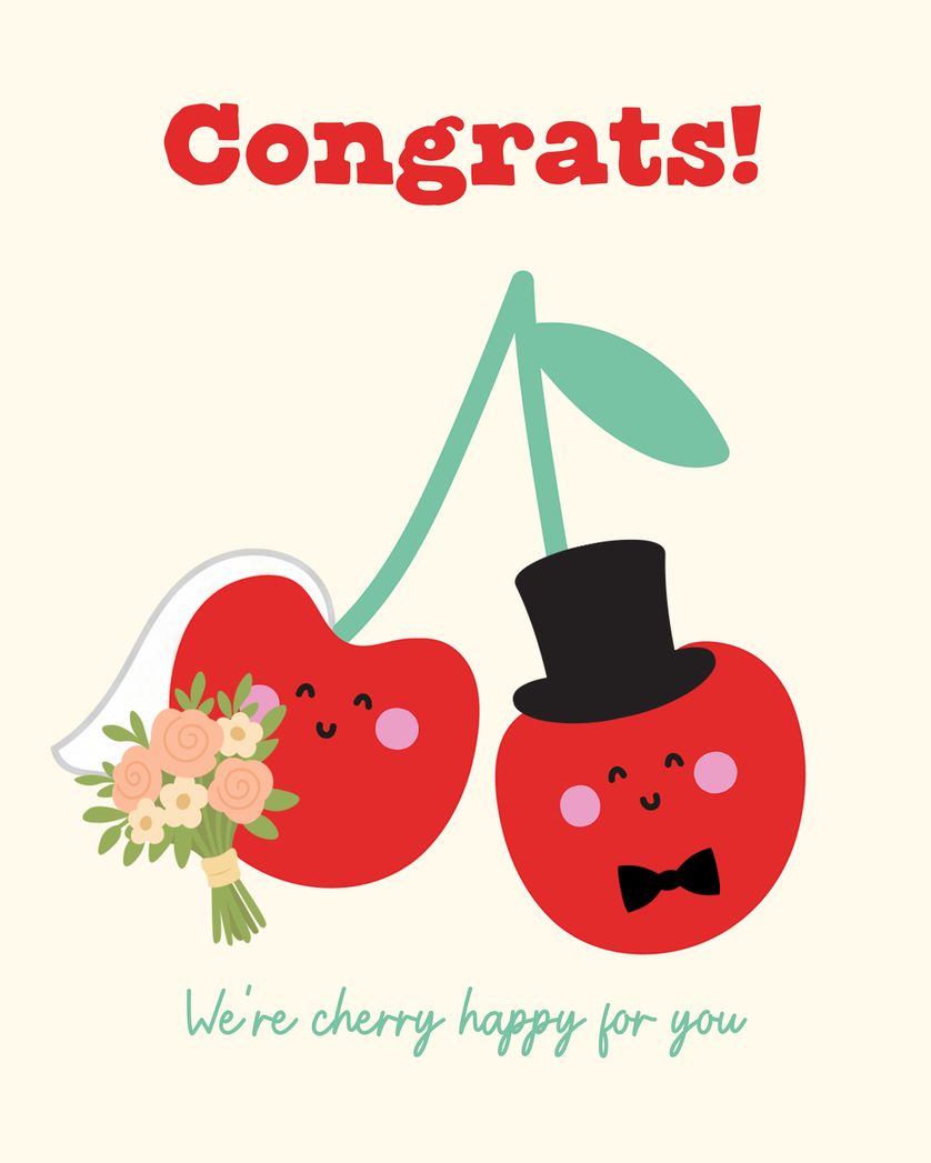 Card design "Cherry happy couple - group wedding ecard"