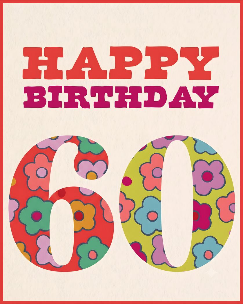 Card design "Floral 60 - group birthday ecard"