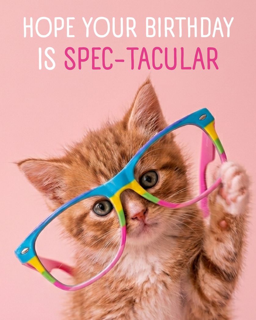 Card design "Glasses kitty - group birthday ecard"