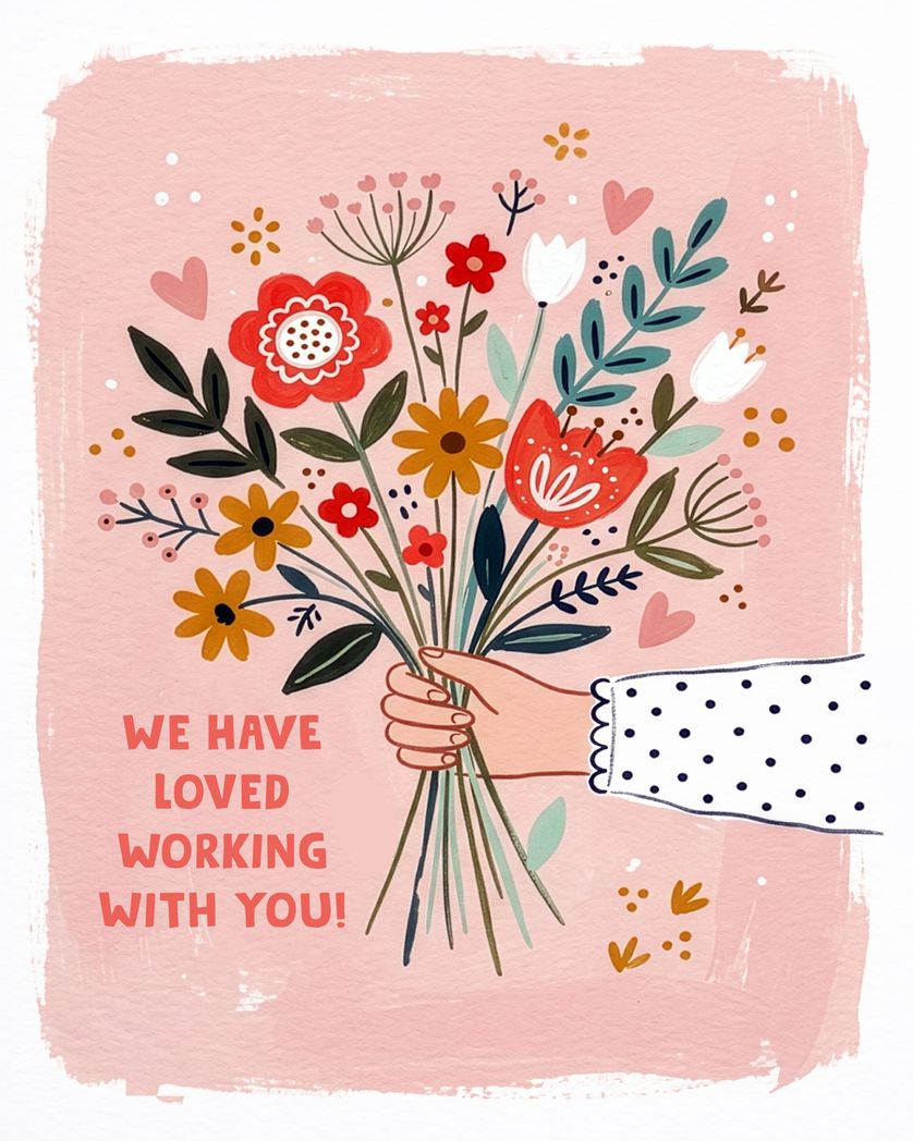Card design "Leaving bouquet - group ecard"