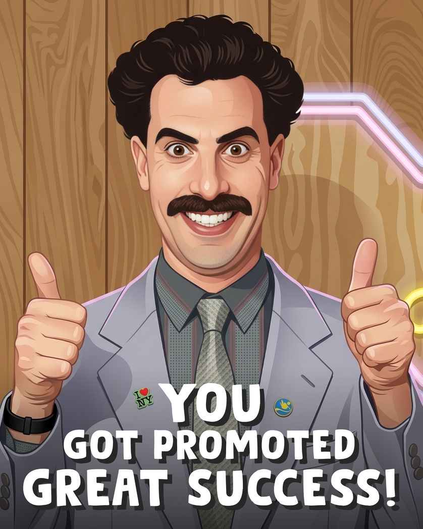 Card design "Borat - group congrats promotion ecard"