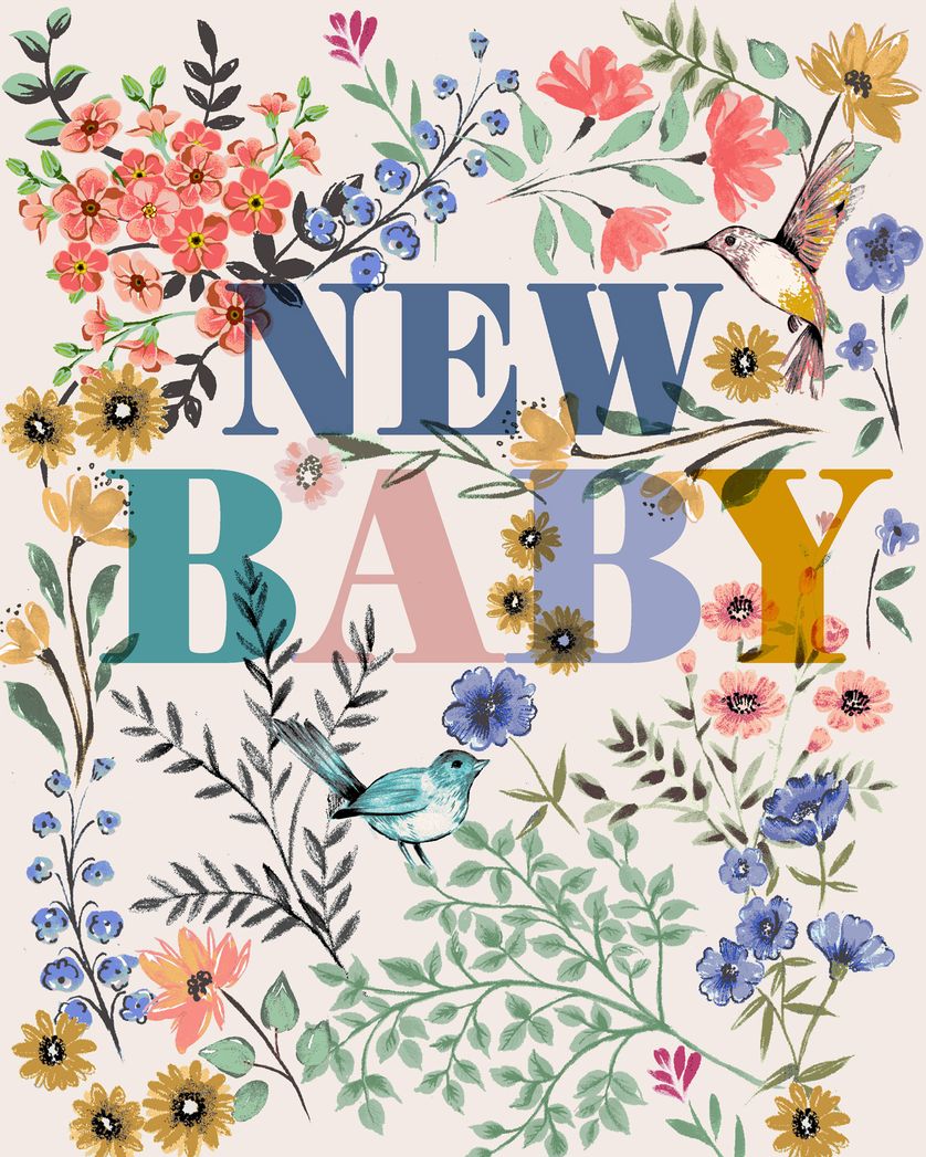 Card design "Floral baby - group new baby ecard"
