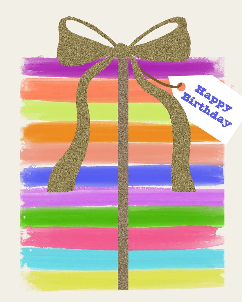 Card design "Stripey gift - group birthday ecard"