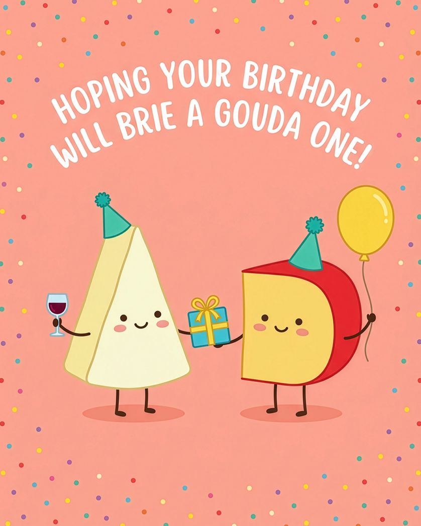 Card design "Cheese party - group birthday ecard"