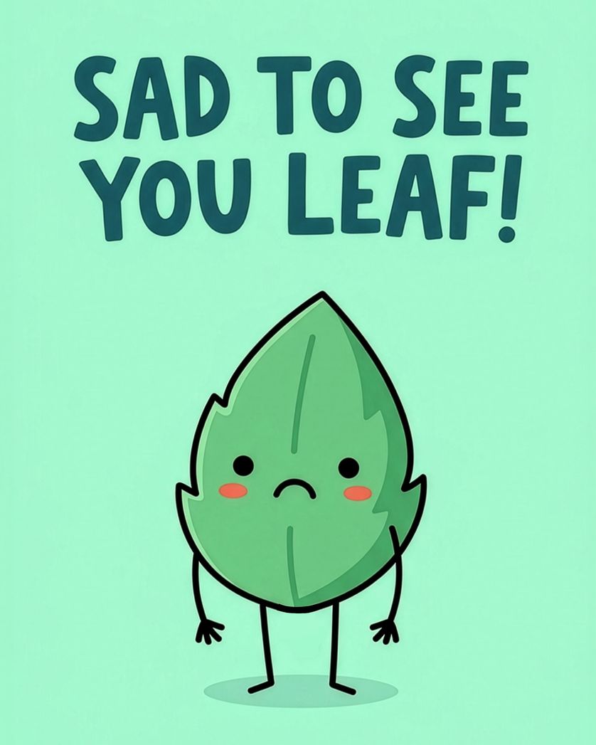 Card design "You're leafing - group leaving ecard"