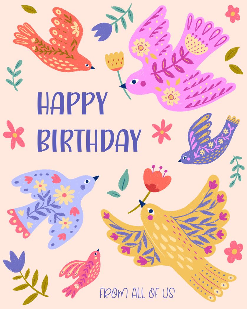 Card design "Birthday birdies - group ecard"