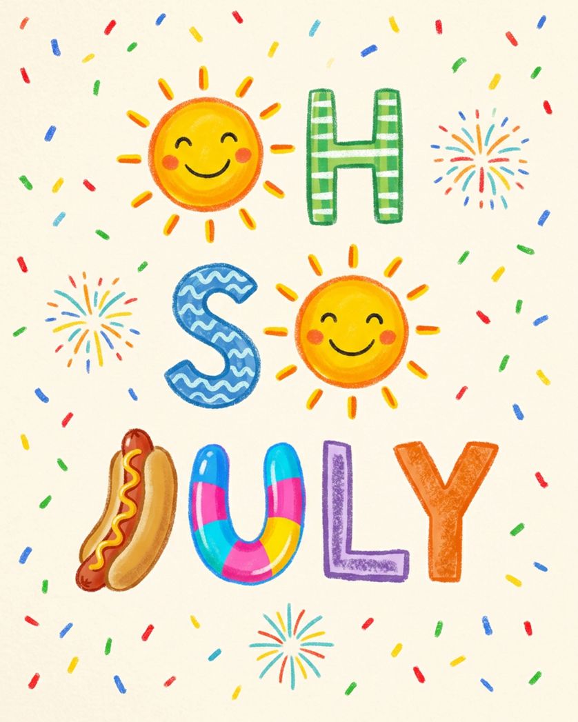Card design "July Vibes - group birthday ecard"