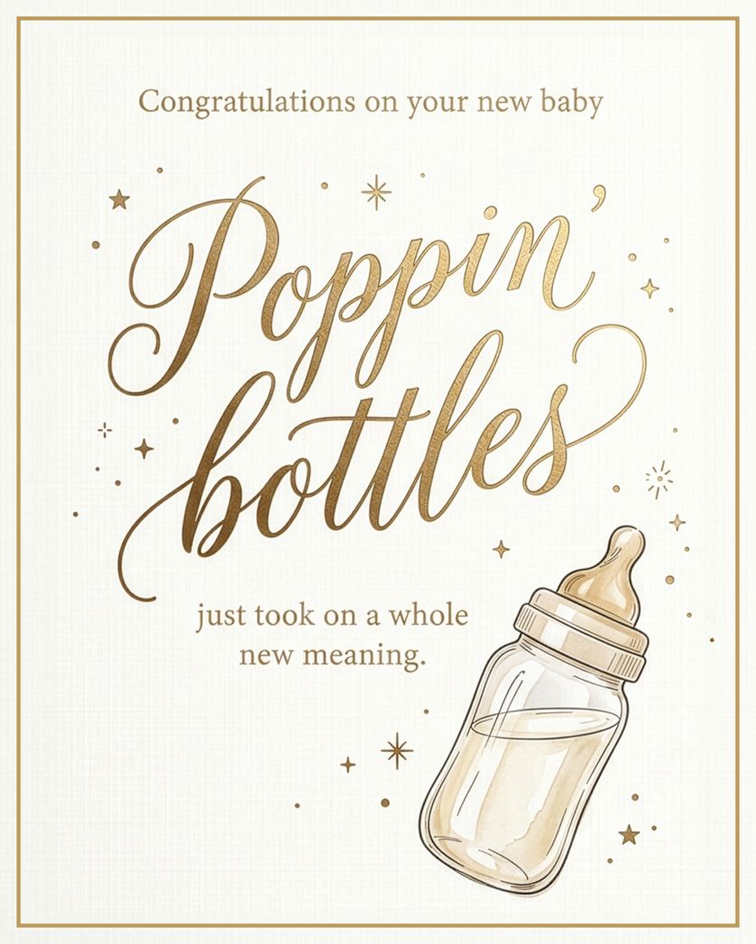 Card design "Bottles poppin' - group baby ecard"