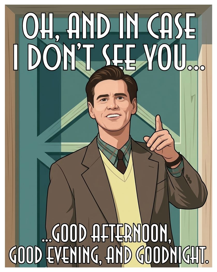 Card design "Truman show - group leaving ecard"