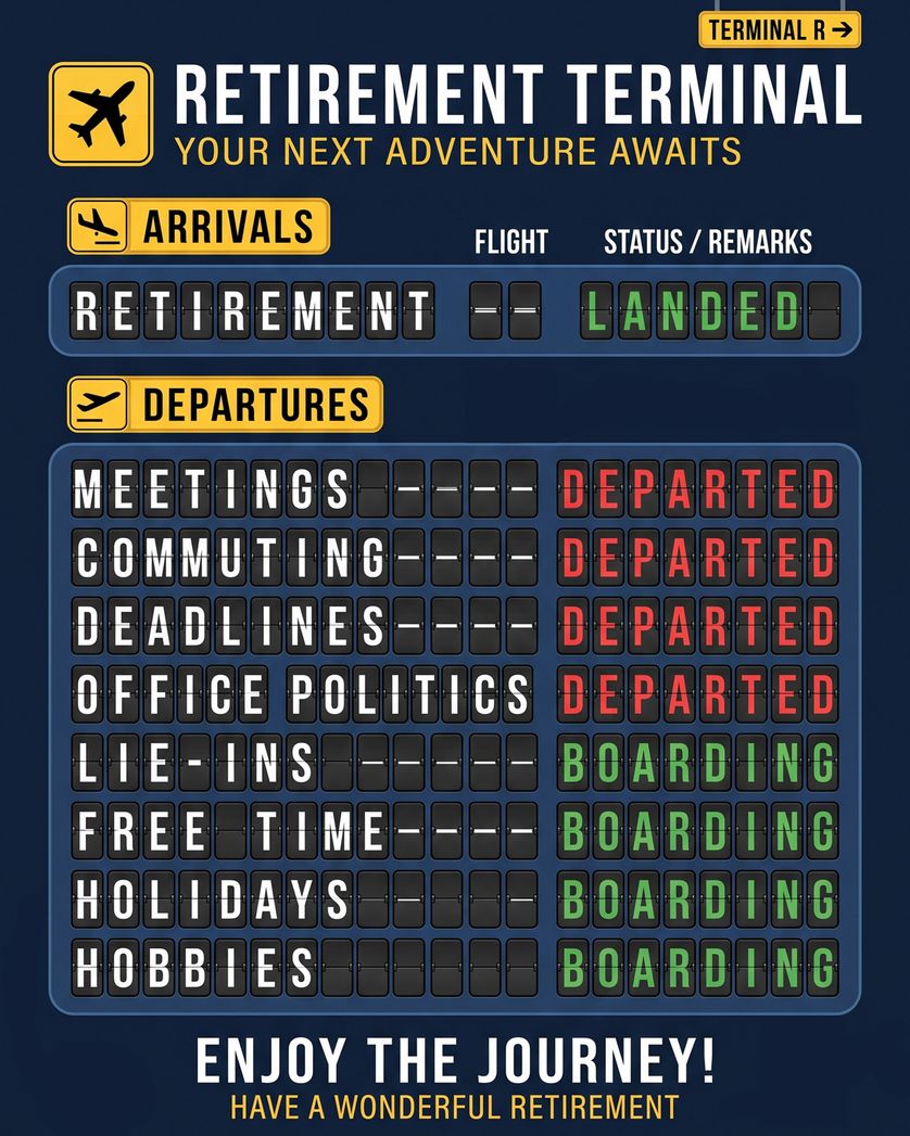 Card design "Permanent Departure - group retirement ecrad"