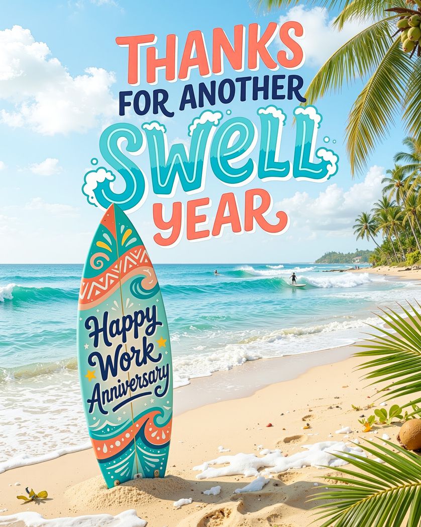 Card design "Anniversary surfin' - group ecard"