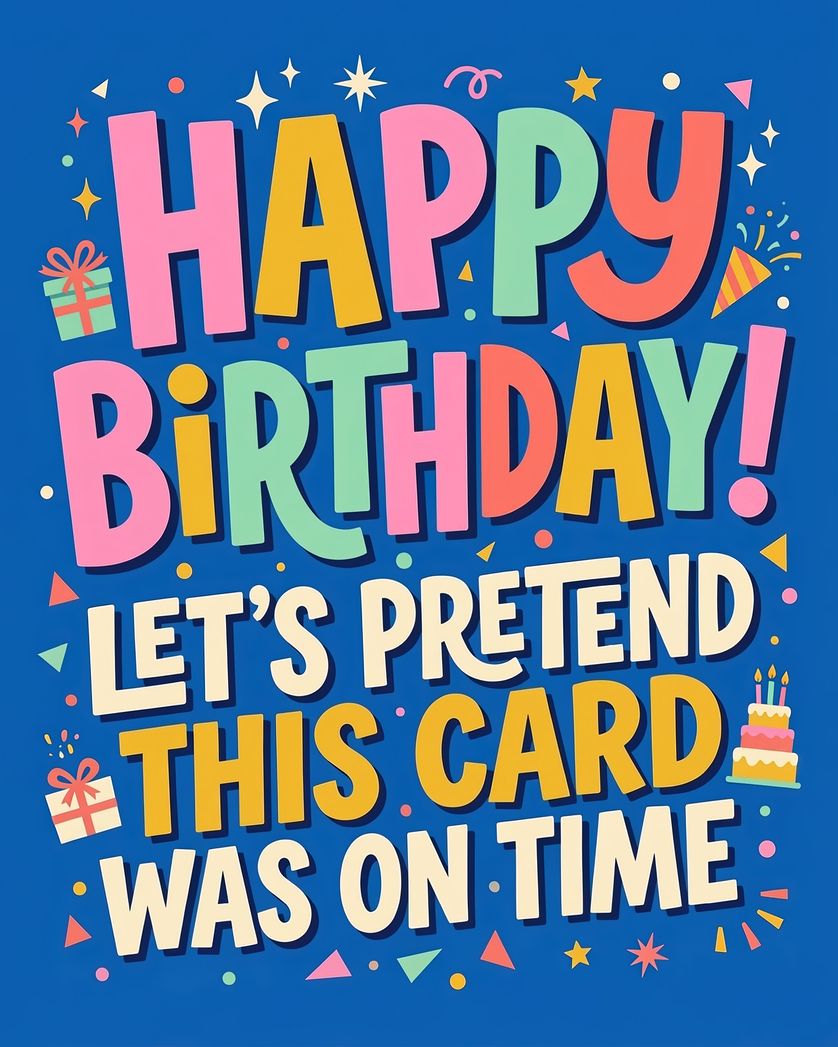 Card design "Belated brights - group birthday ecard"
