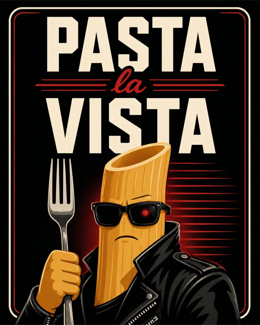 Card design "Pasta la Vista  group leaving ecards"