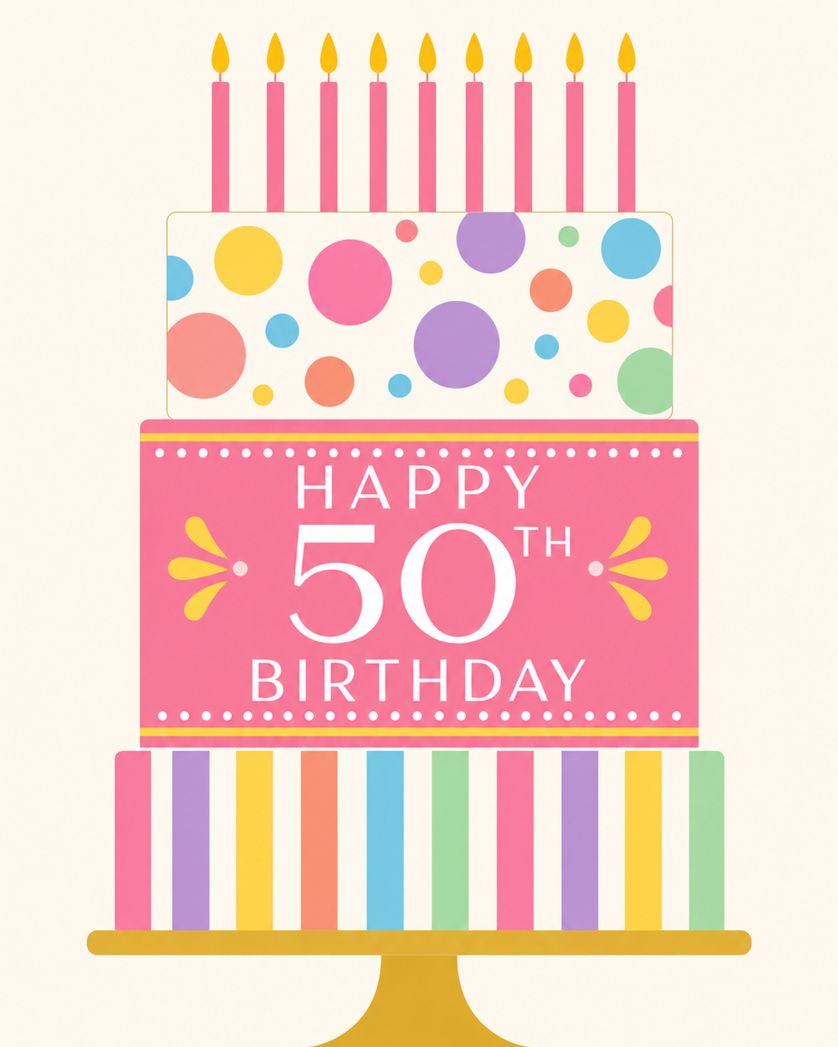 Card design "Bright 50 - group birthday ecard"