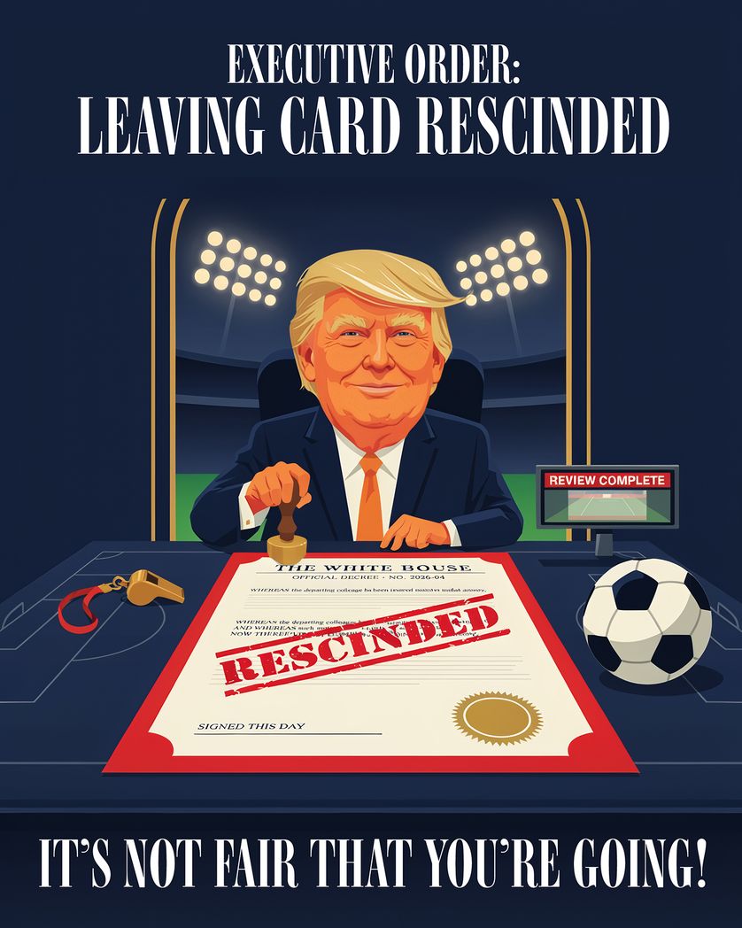 Card design "Trumo intervenes - group leaving ecard"