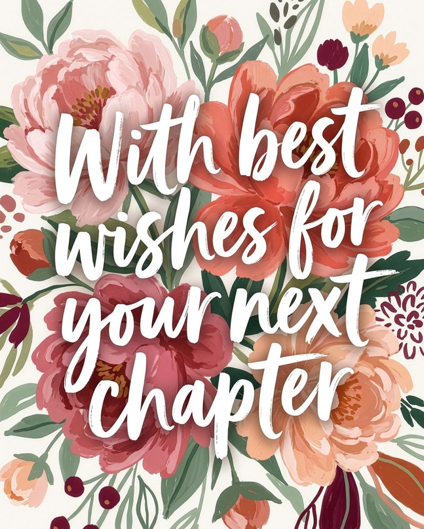 Card design "Flowery chapter - group leaving ecard"