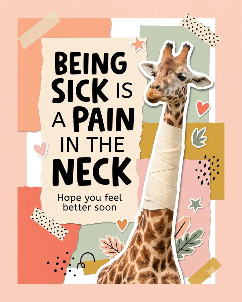 Card design "Poorly Giraffe - group get well ecard"
