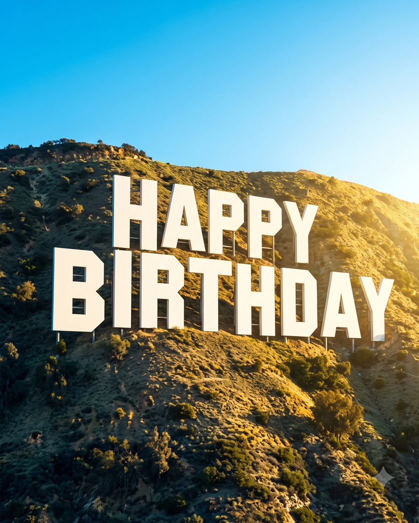 Card design "Hollywood sign - group birthday ecard"