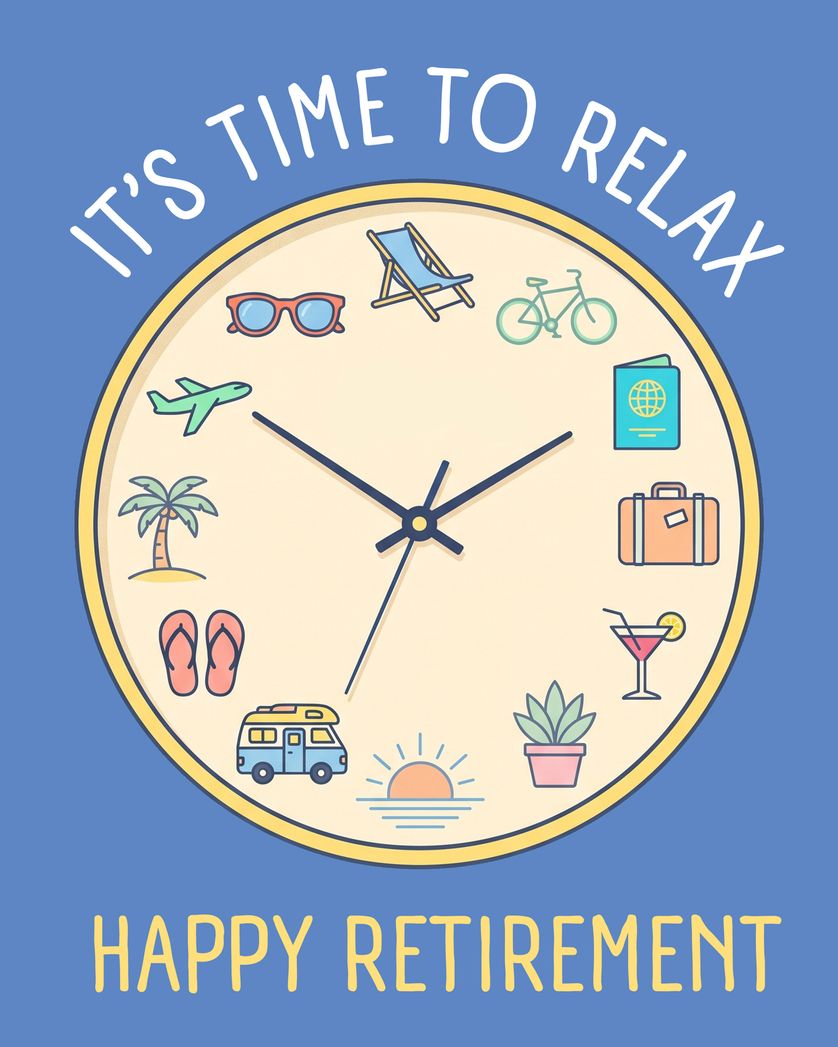 Card design "Off the clock - group retirement ecard"