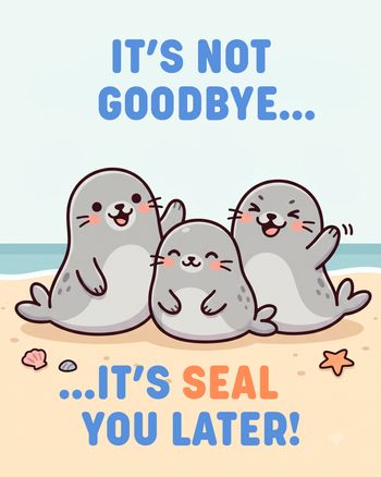Use Cute seals - group leaving ecard