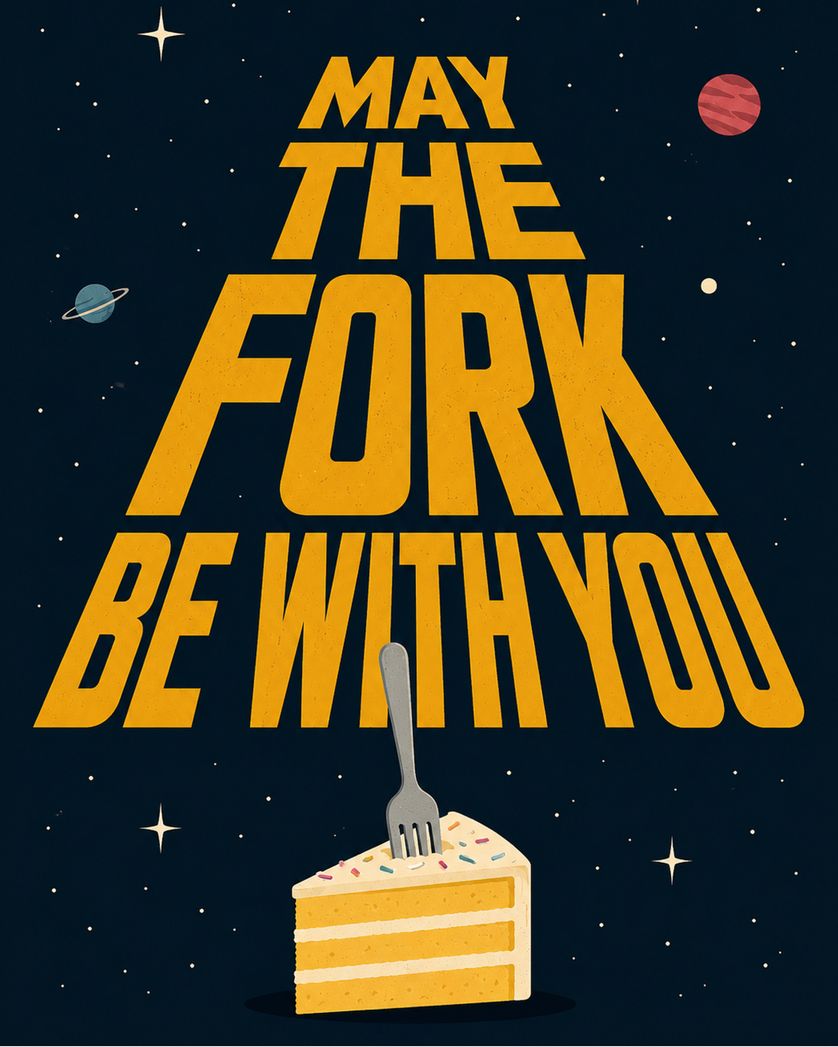 Card design "may the fork be with you"