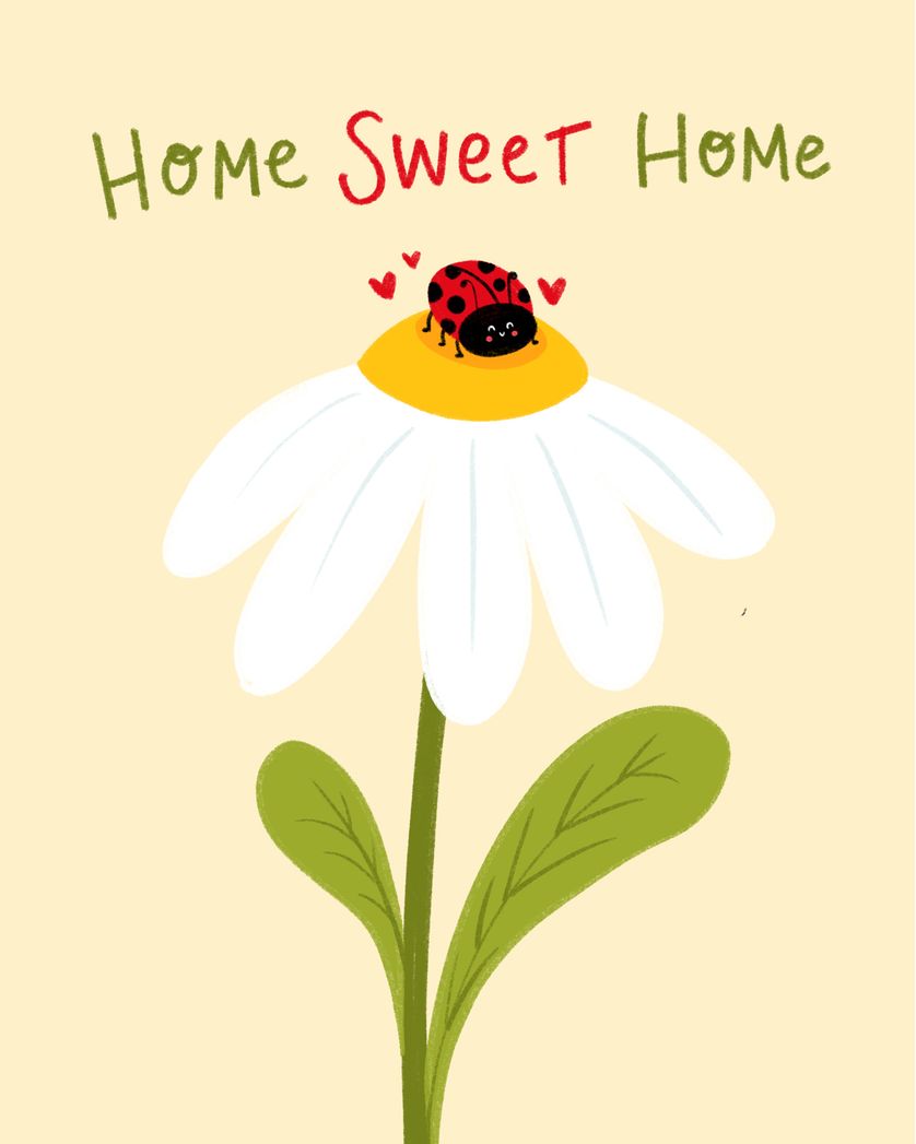 Card design "Ladybird house - group new home ecard"