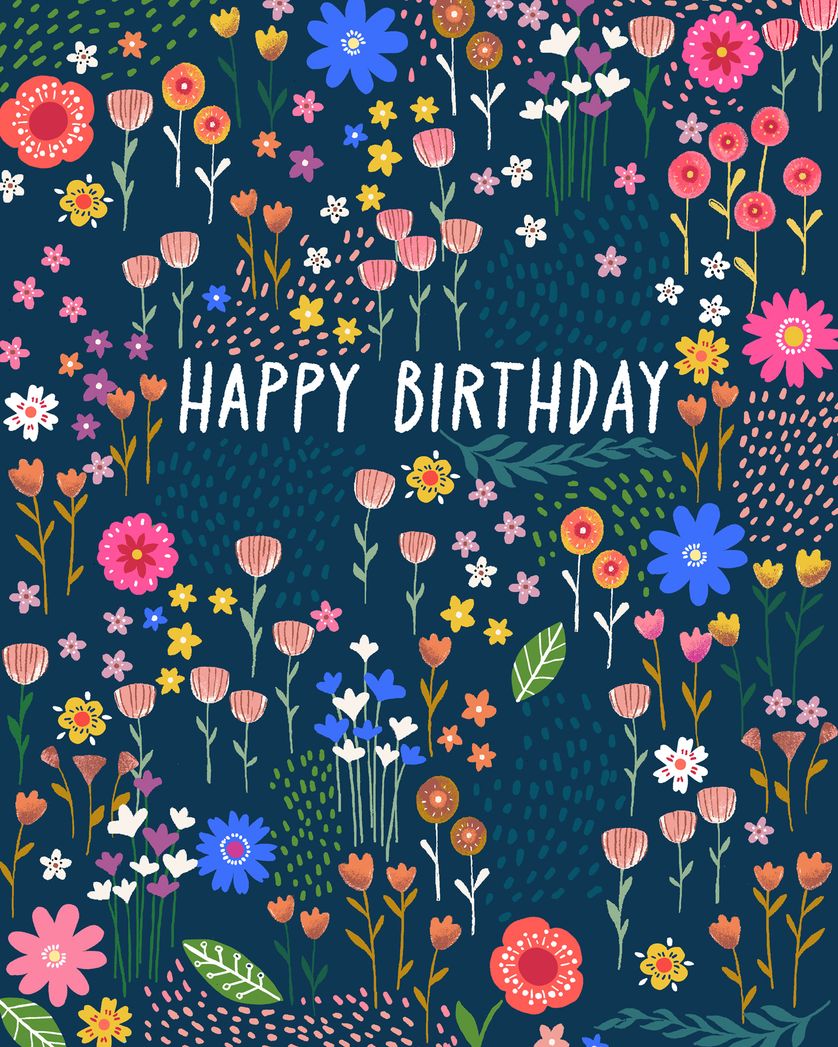 Card design "Birthday blooms - group birthday ecard"
