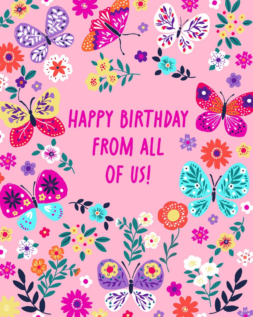 Card design "Flutterby - group birthday ecard"