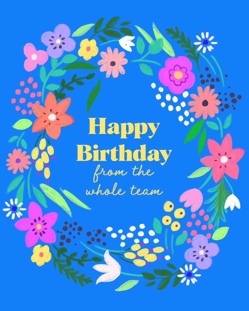 Card design "Blue wreath - group Birthday ecard"