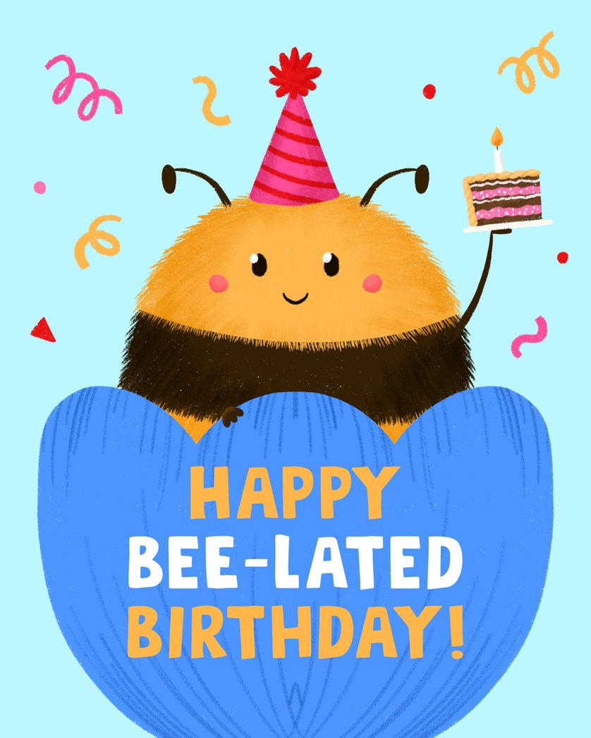 Card design "Bee-lated - group birthday ecard"