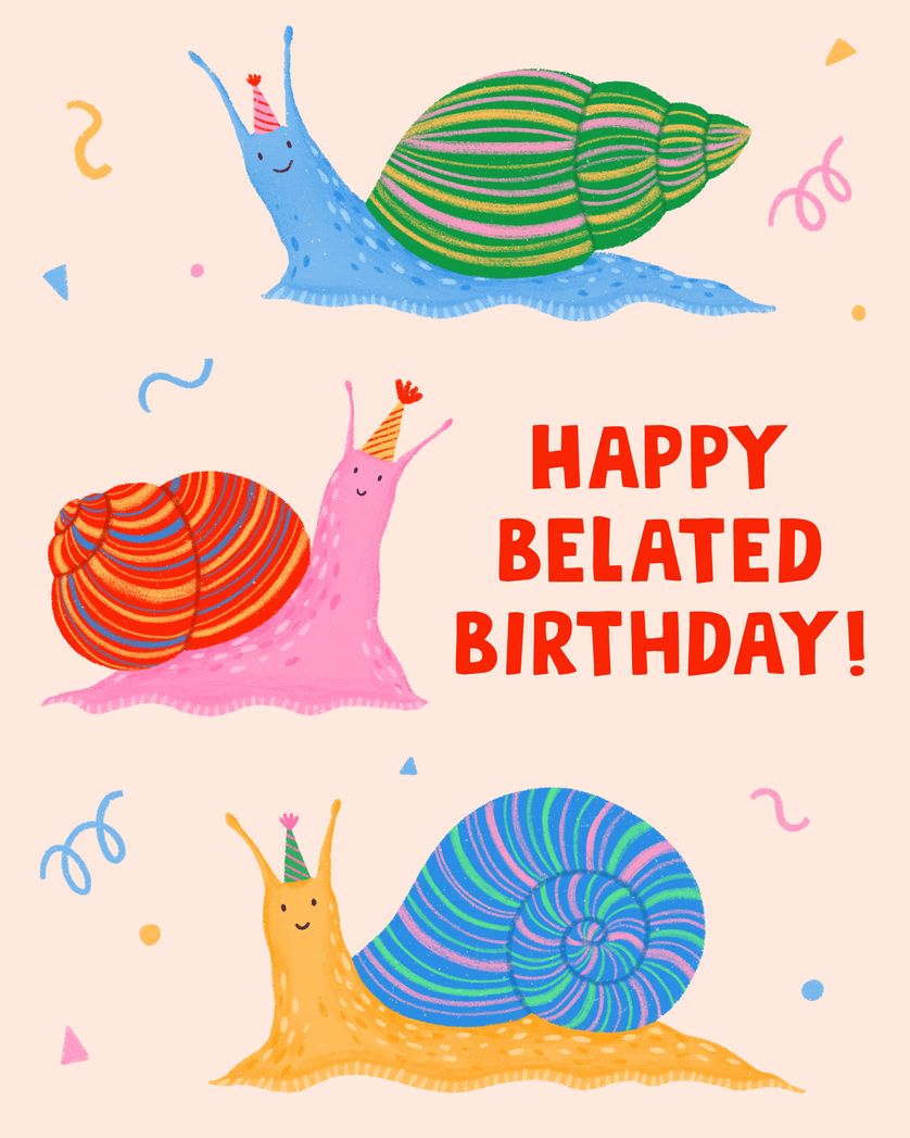 Card design "Snail mail - group belated Birthday ecard"