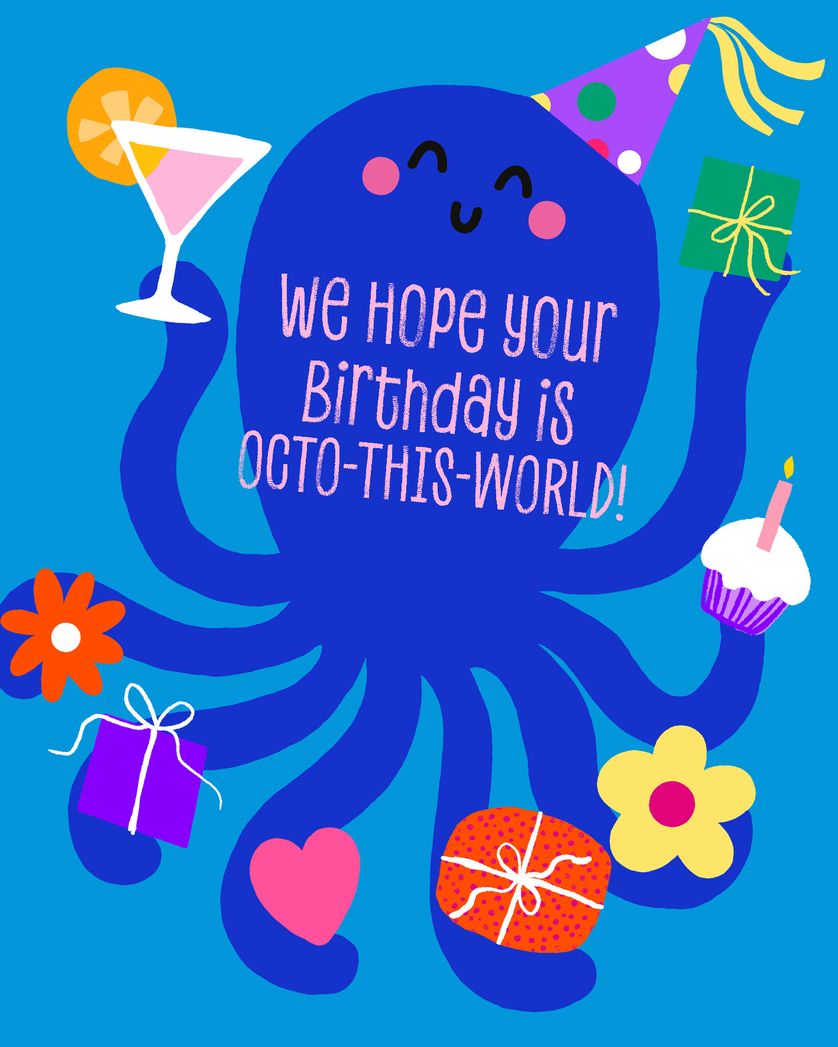 Card design "8 times the fun - group birthday ecard"