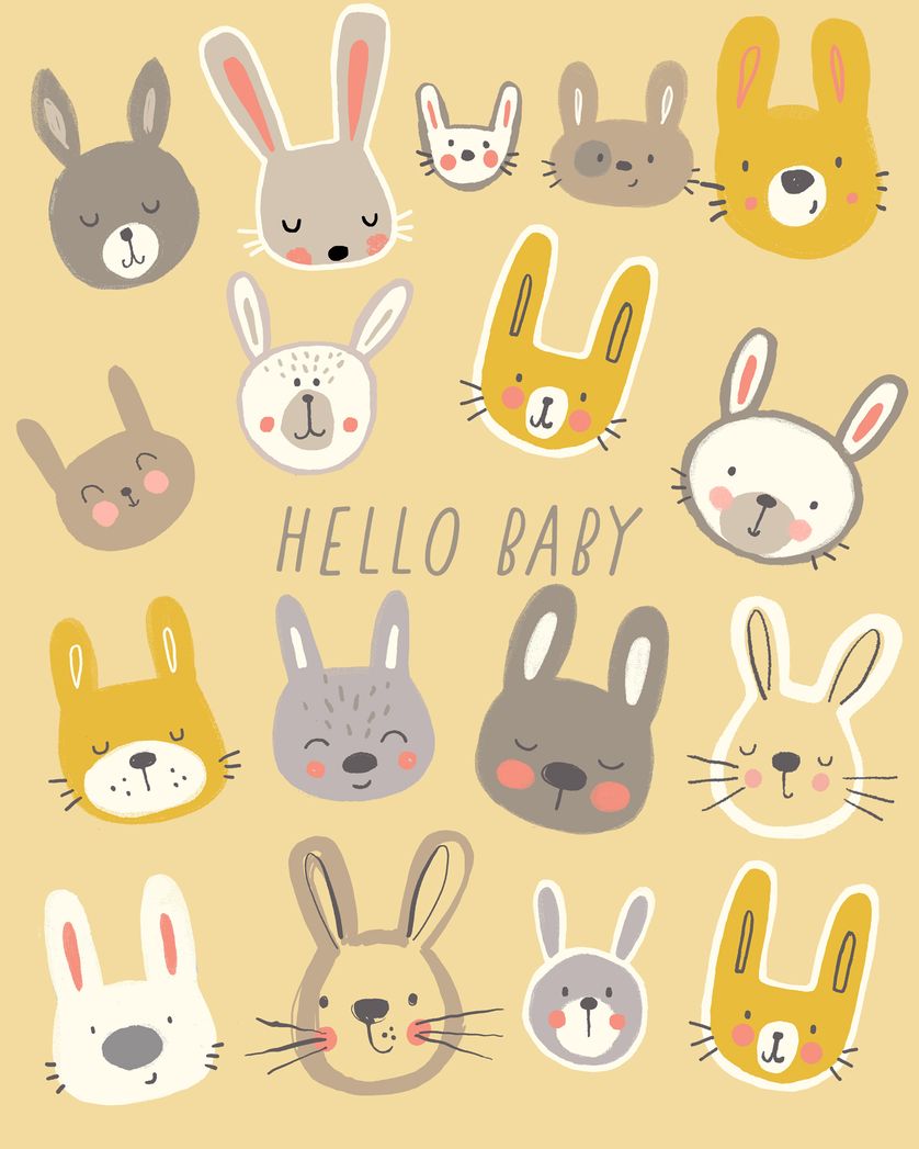 Card design "Cute Bunnies - group baby ecard"
