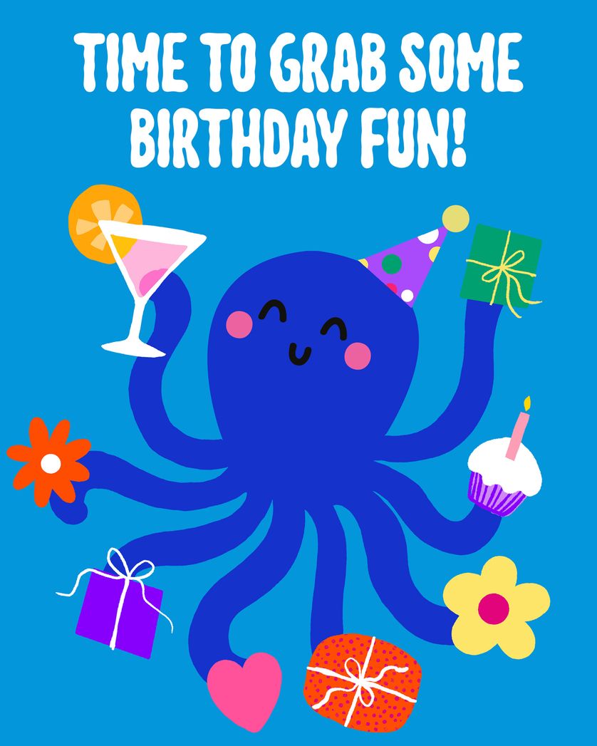 Card design "Octopus bonanza - group birthday ecard"