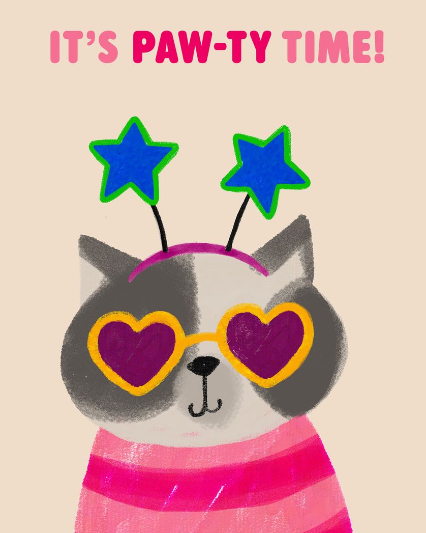 Card design "Kitten party - group birthday ecard"