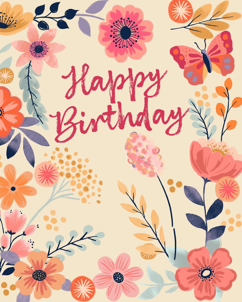 Card design "Birthday flowers - group ecard"