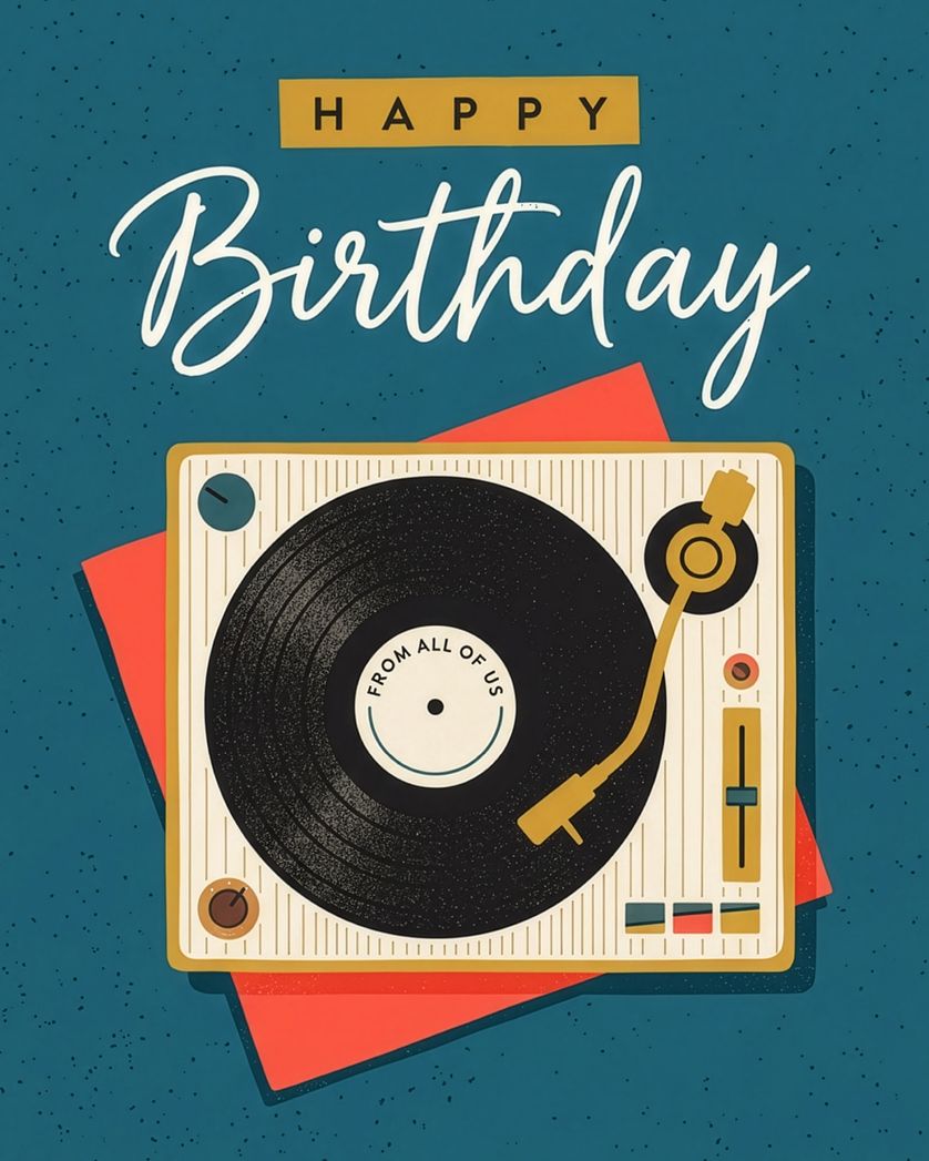 Card design "Vintage Vinyl - group birthday ecard"