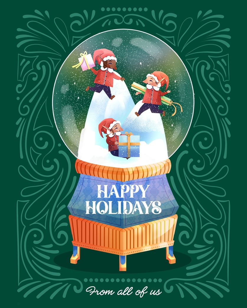 Card design "Snow Globe - group Christmas ecard"
