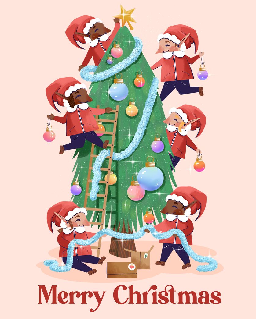 Card design "Little helpers - group christmas ecard"