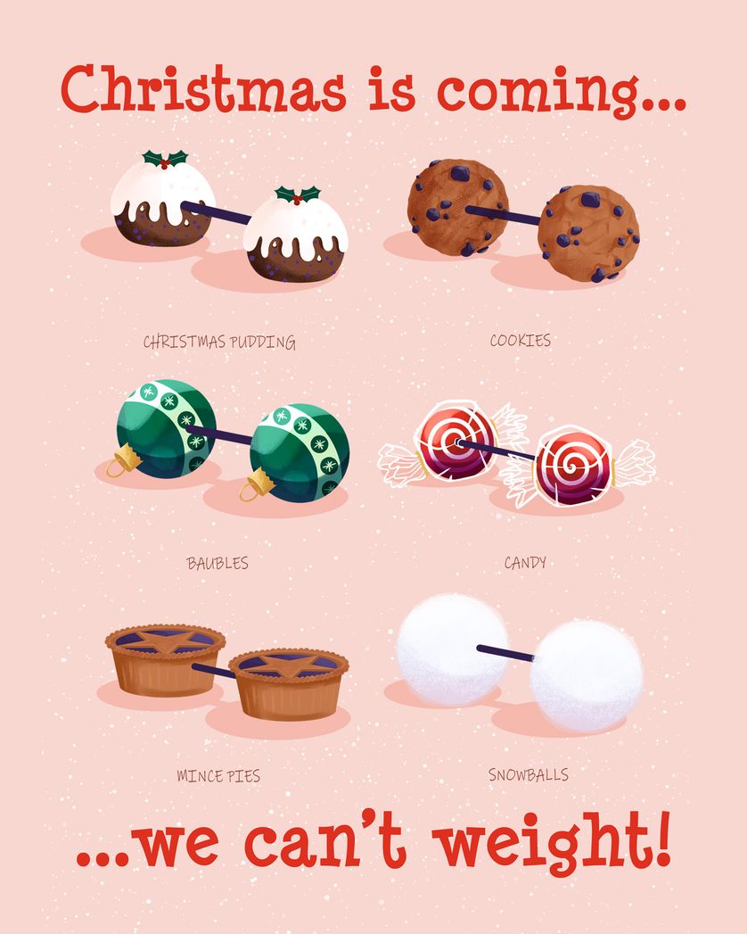 Card design "Can't Weight - group christmas ecard"