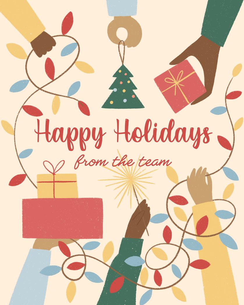 Card design "Holiday hands - group christmas ecard"