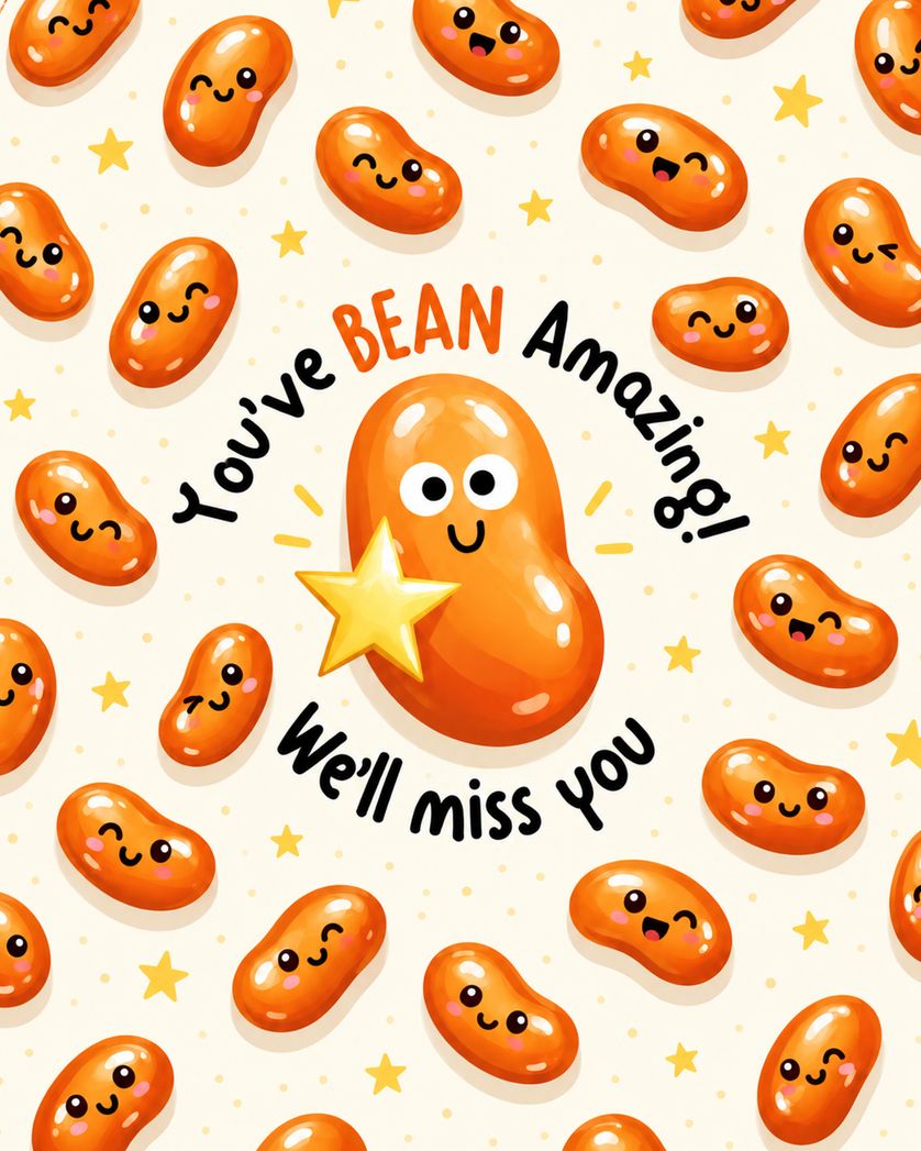Card design "Baked Bean star - group leaving ecard"