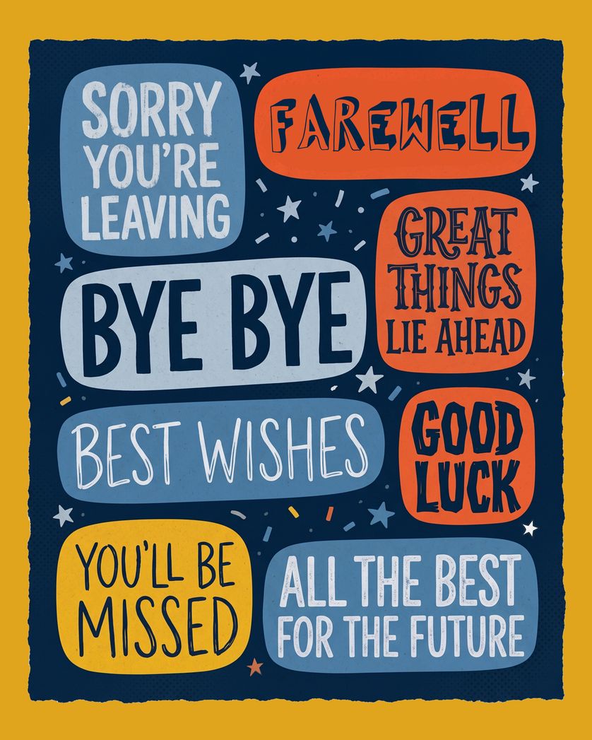 Card design "So many goodbyes - group leaving ecard"