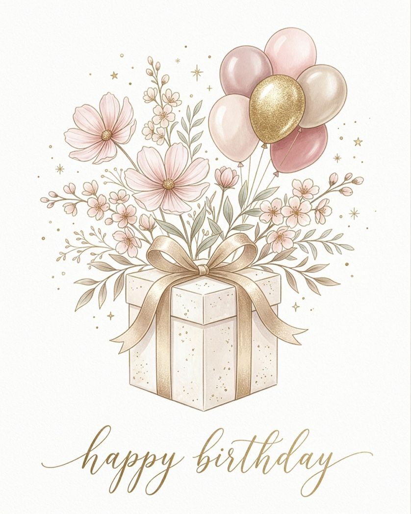 Card design "Pretty gift - group birthday ecard"