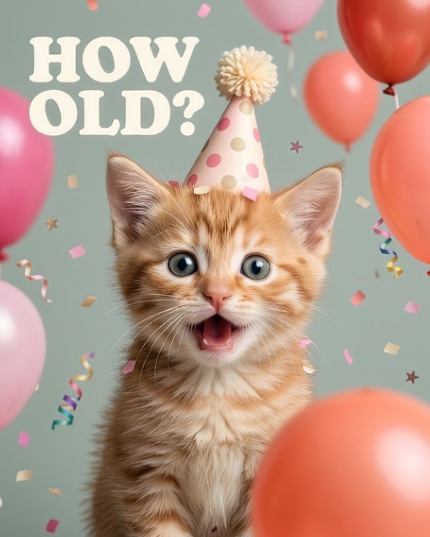 Card design "Shocked kitten - group birthday ecard"